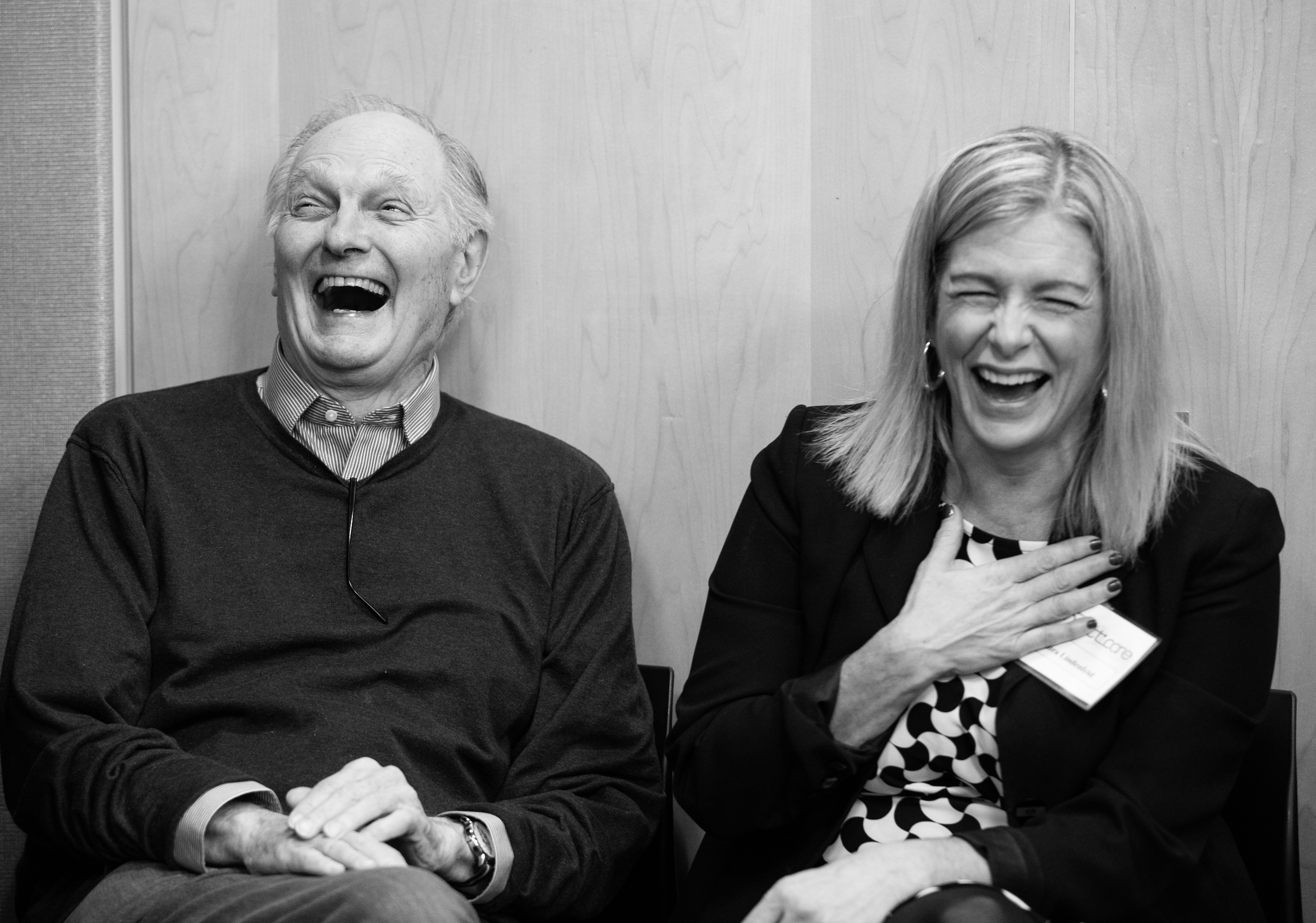 Alan Alda and Laura Lindenfeld laughing
