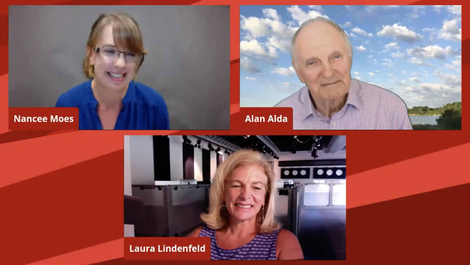 screengrab of Alan, Laura and moderator in a discussion