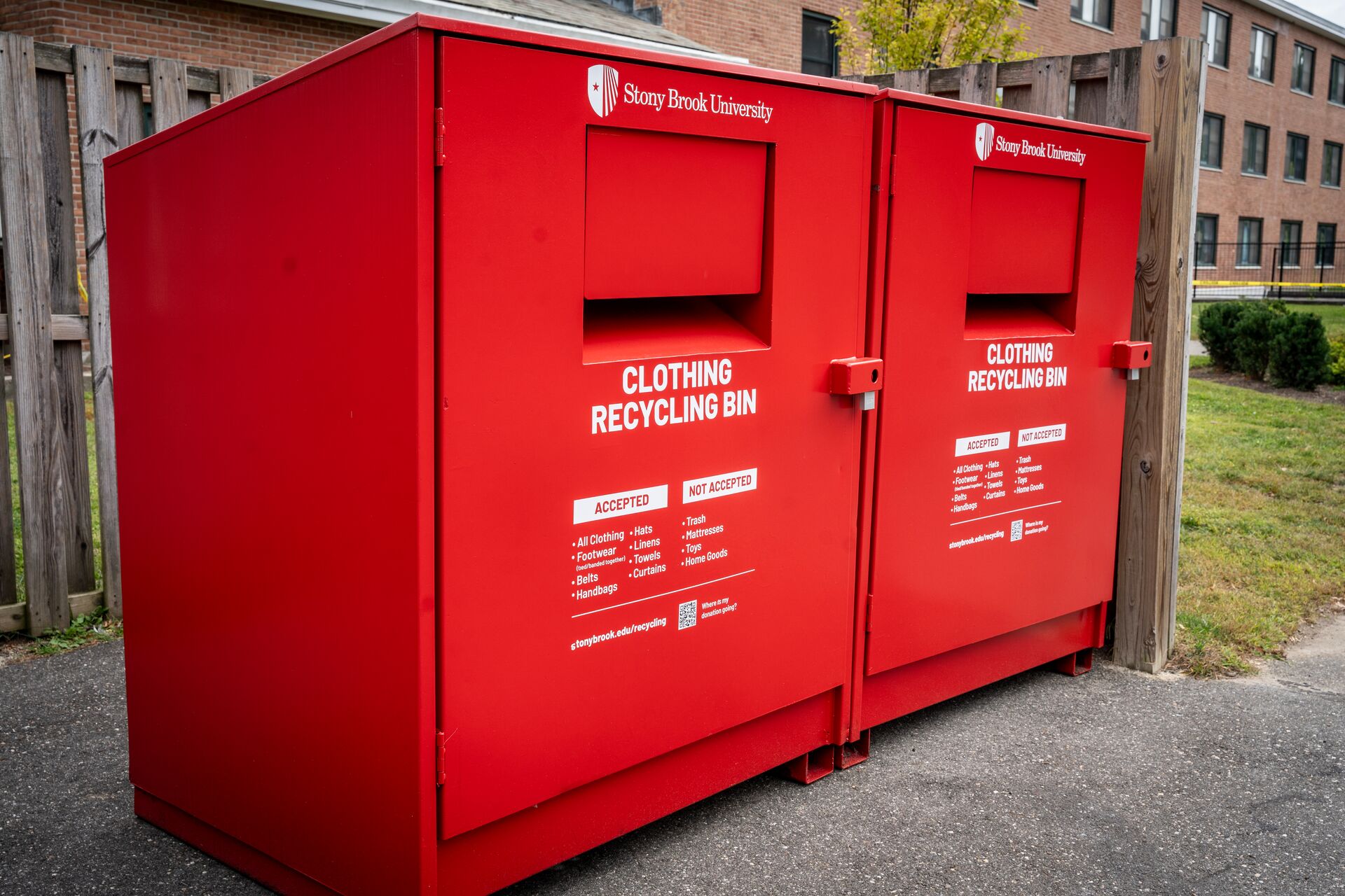 Red Hot Clothing Bins, Donate gently used clothing, footwear, belts, handbags, hats, linens, towels and curtains right on campus in a red hot clothing bin (map below)