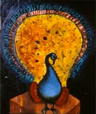 Painting of peacock with abstract tail