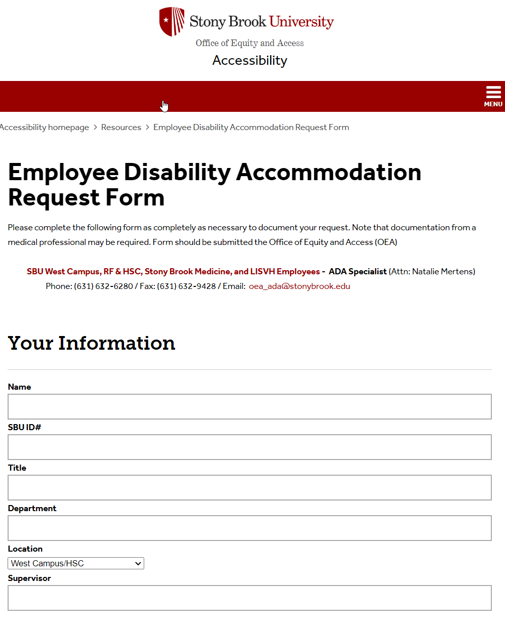 Accessibility Request Form Screenshot