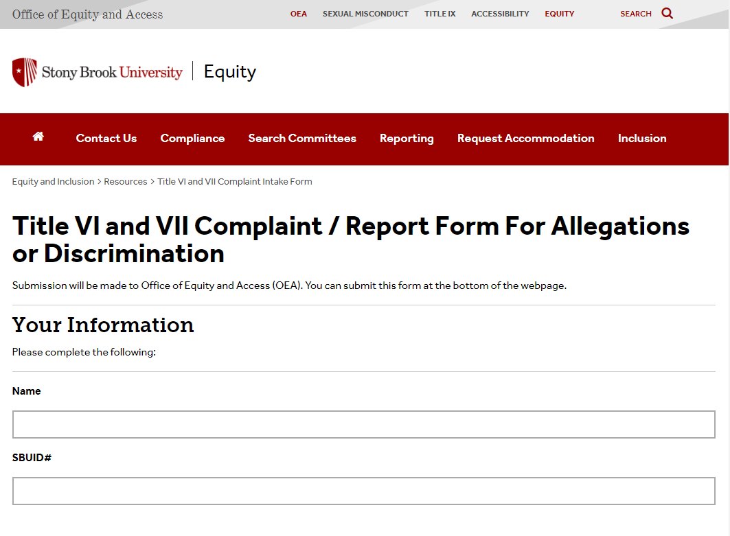 Screen shot of Title VII Online Report Form